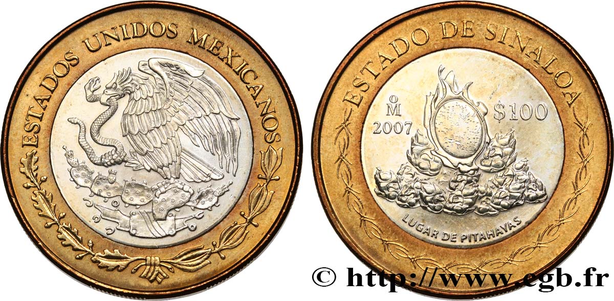 MESSICO 100 Pesos État de Sinaloa 2007 Mexico MS 