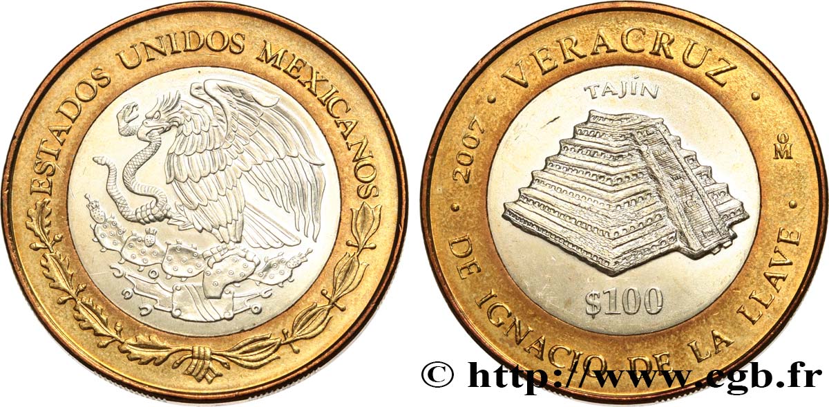 MEXIKO 100 Pesos État de Veracruz : pyramide de El Tajin 2007 Mexico fST 