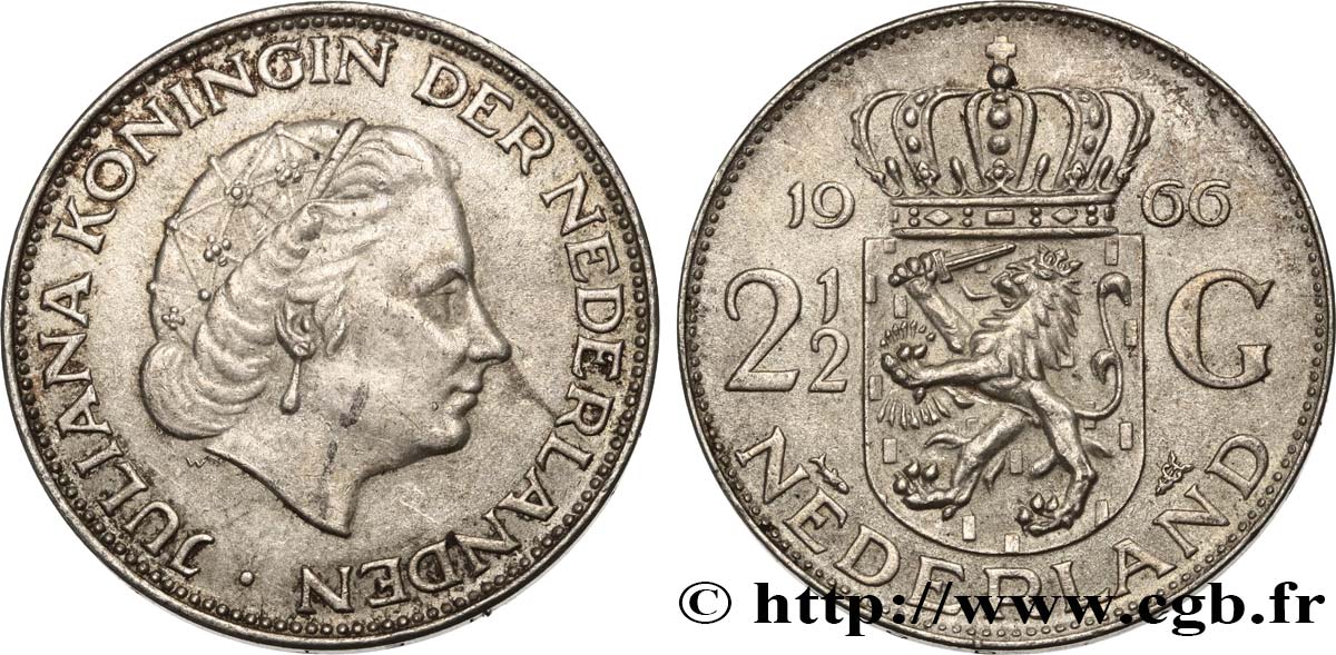NIEDERLANDE 2 1/2 Gulden Juliana 1966 Utrecht VZ 