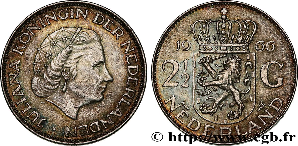 NIEDERLANDE 2 1/2 Gulden Juliana 1966 Utrecht VZ 