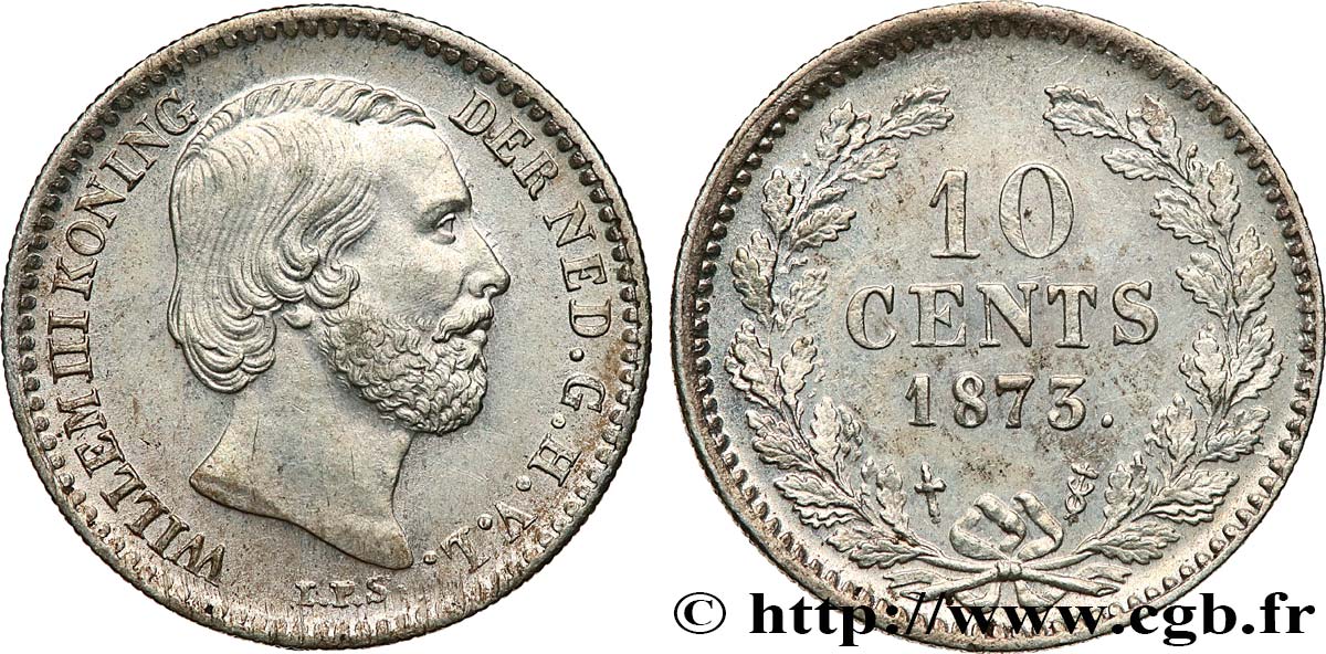 NIEDERLANDE 10 Cents Guillaume III 1873 Utrecht VZ 