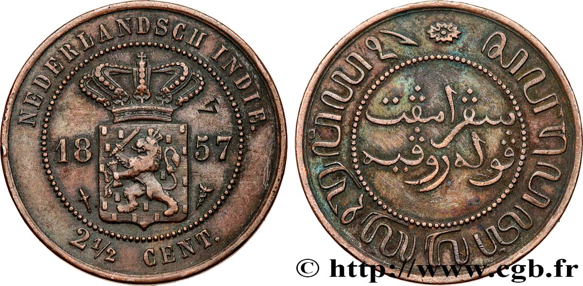 NIEDERLÄNDISCH-INDIEN 2 1/2 Cents avec contremarque 1857 Utrecht SS 