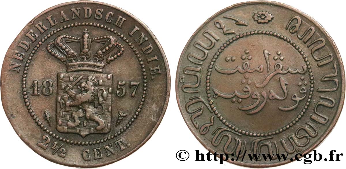 NETHERLANDS INDIES 2 1/2 Cents 1857 Utrecht XF 