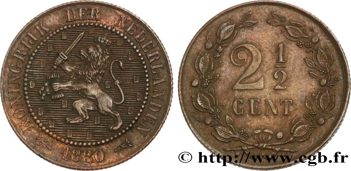 PAíSES BAJOS 2 1/2 Cents lion couronné 1880 Utrecht MBC+ 