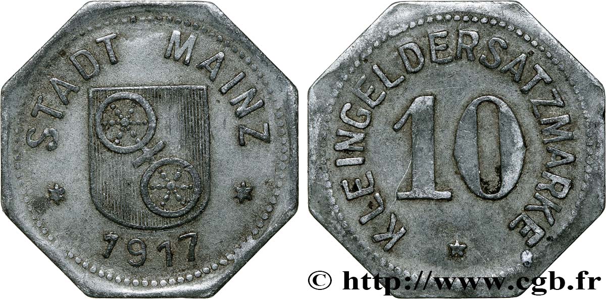 ALEMANIA - Notgeld 10 Pfennig ville de Mayence (Mainz) 1917  MBC 