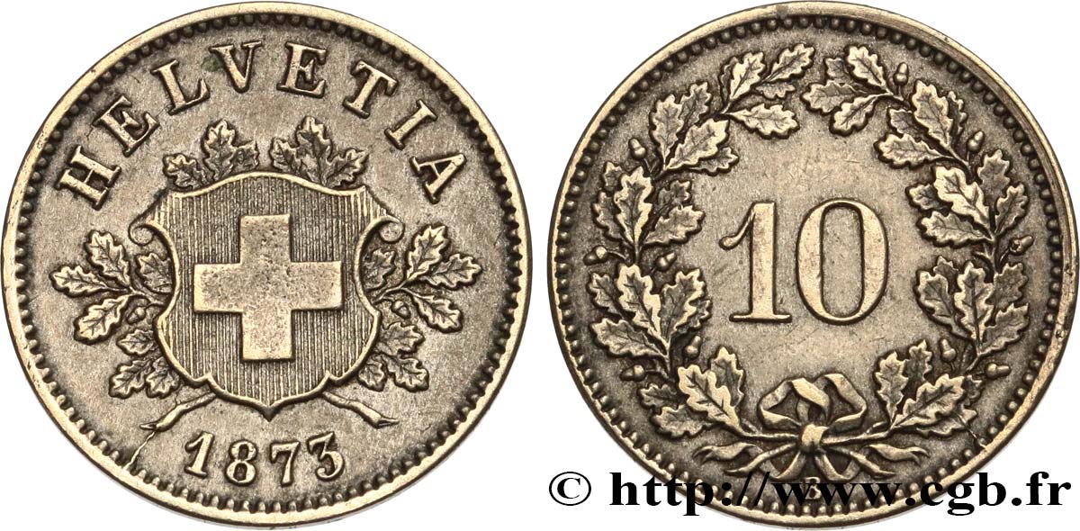 SWITZERLAND 10 Centimes (Rappen) 1873 Berne AU 