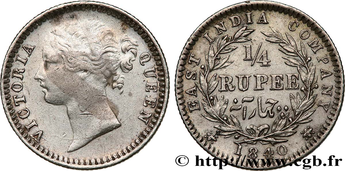 BRITISCH-INDIEN 1/4 Roupie East India Company Victoria 1840  SS/fVZ 