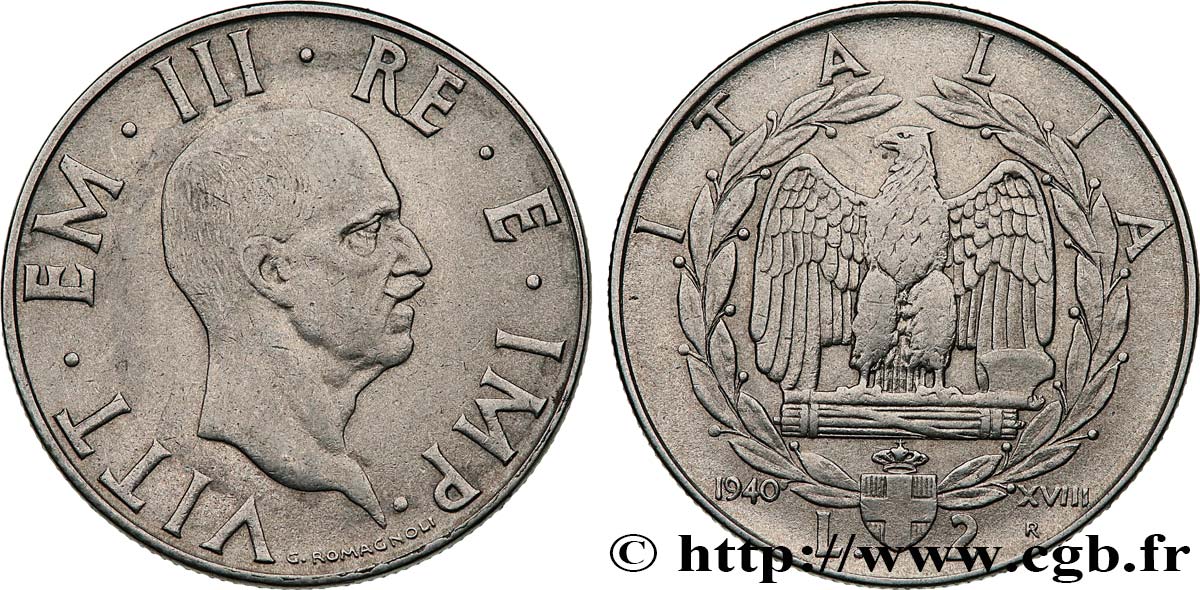 ITALIEN 2 Lire Victor Emmanuel III an XVIII 1940 Rome SS 