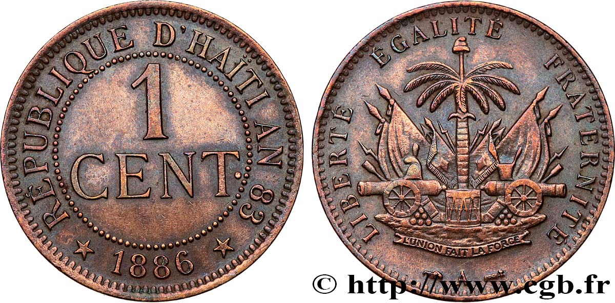 HAITI 1 Centime emblème 1886 Paris VZ 