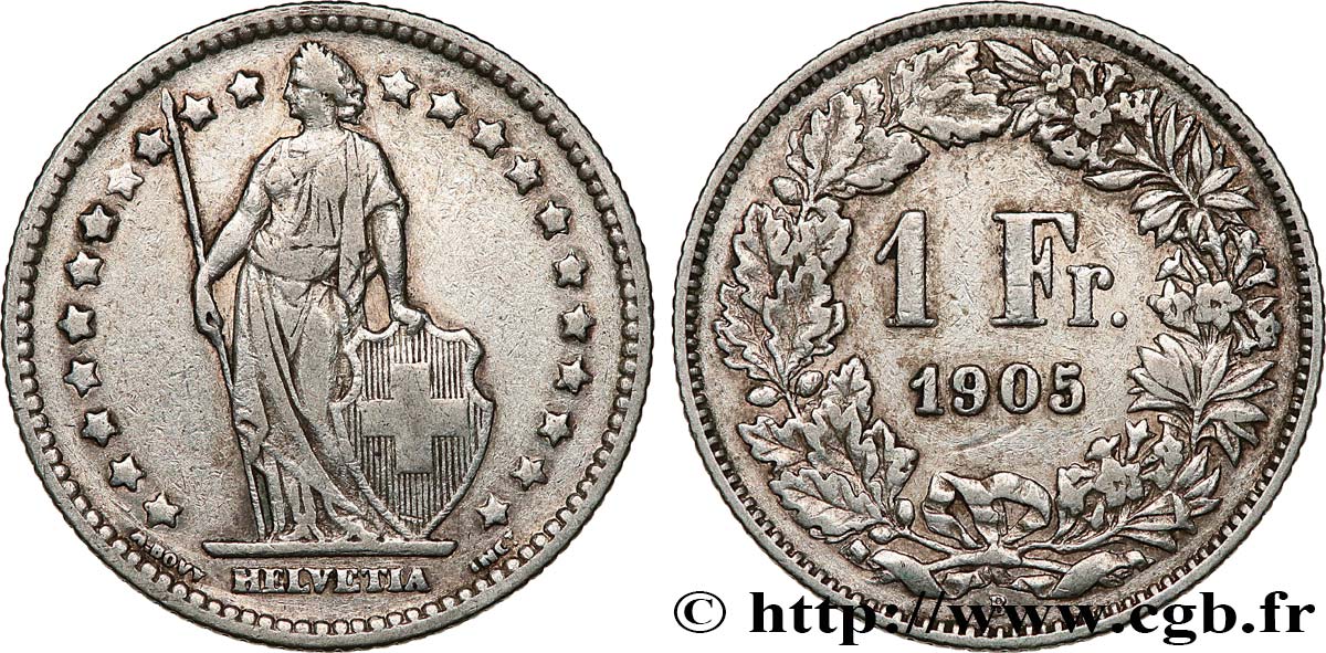 SUISSE 1 Franc Helvetia 1905 Berne TB+ 
