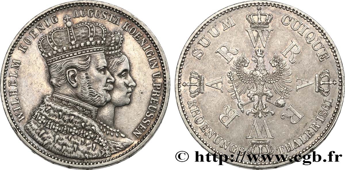 GERMANIA - PRUSSIA 1 Thaler couronnement de Guillaume Ier et Augusta 1861 Berlin q.SPL 