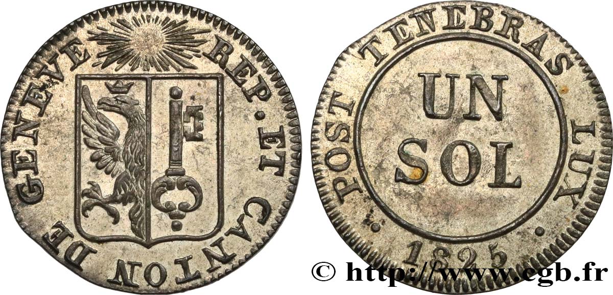 SUISA - REPUBLICA DE GINEBRA 1 Sol  1825  EBC 