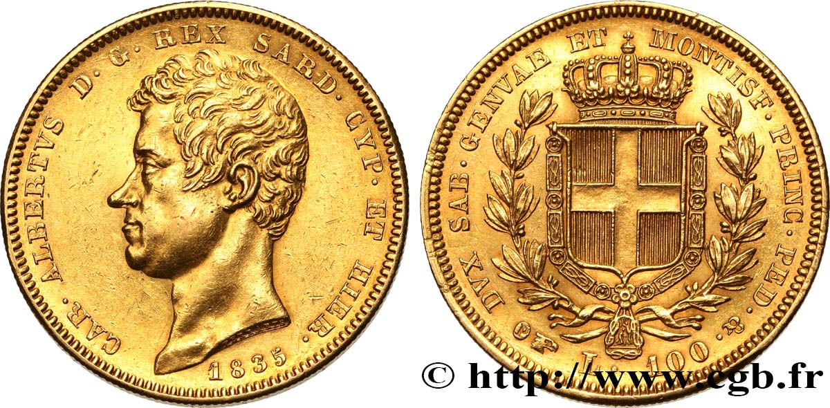 ITALIA - REINO DE CERDEÑA  - CARLO ALBERTO 100 Lire 1835 Turin EBC 