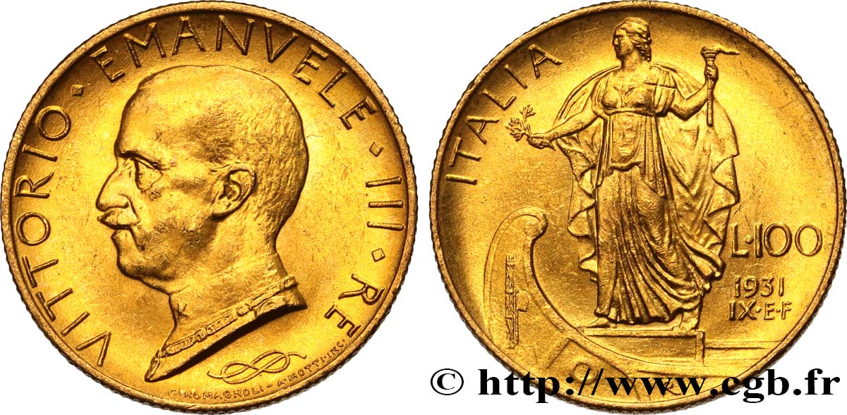 ITALIA - REGNO D ITALIA - VITTORIO EMANUELE III 100 Lire, an IX 1931 Rome SPL 