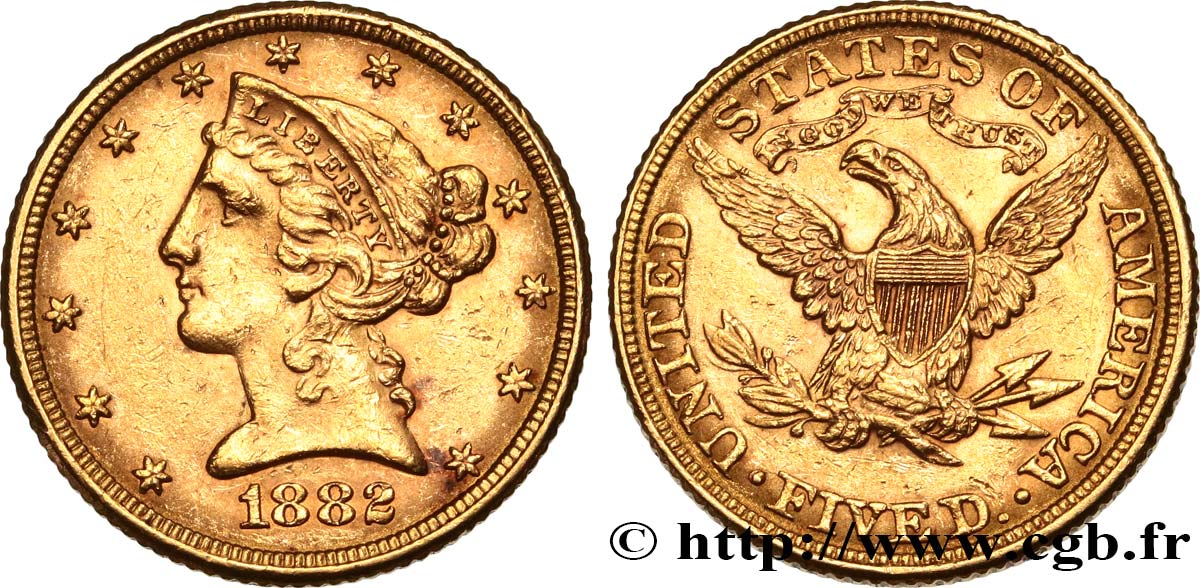 ESTADOS UNIDOS DE AMÉRICA 5 Dollars  Liberty  1882 Philadelphie EBC 