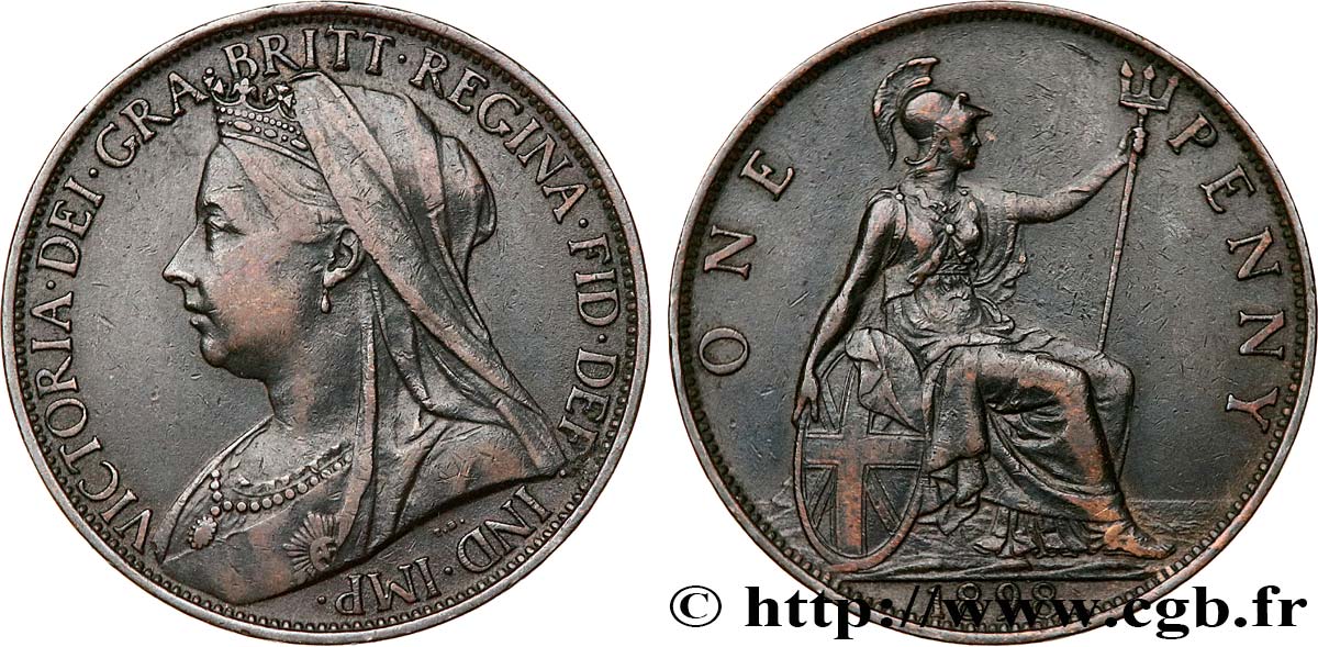 UNITED KINGDOM 1 Penny Victoria “old head” 1898  XF 