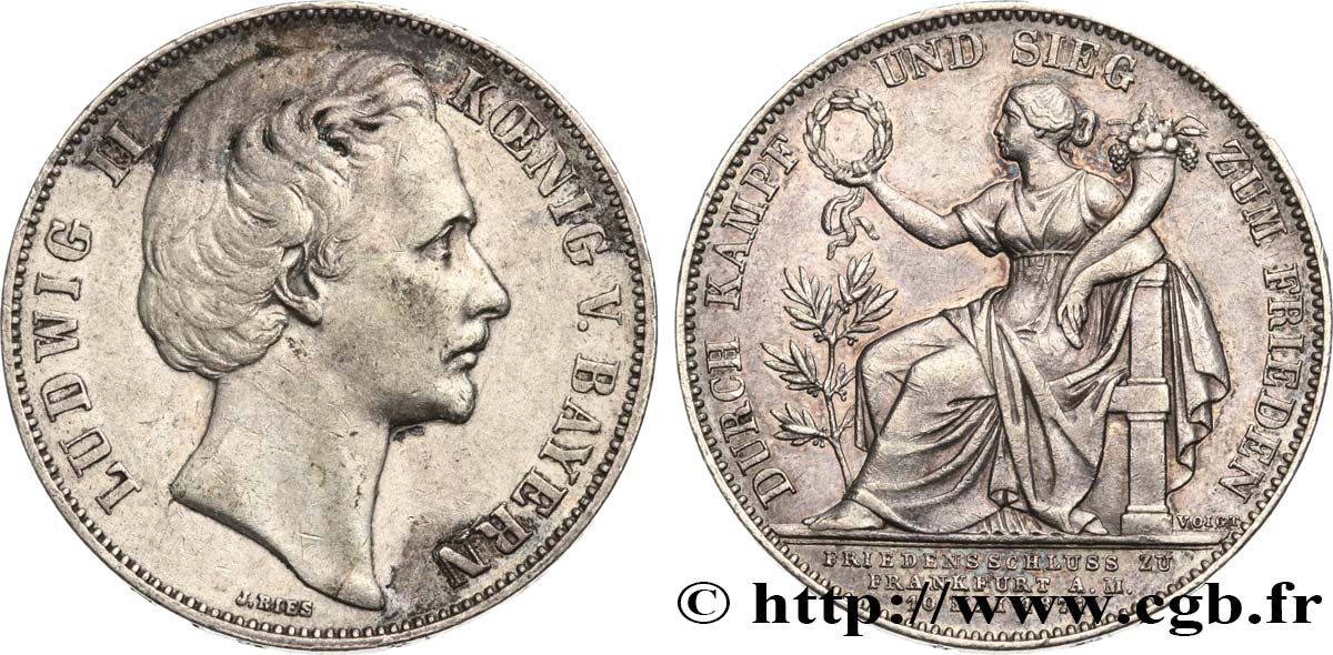GERMANY - KINGDOM OF BAVARIA - LUDWIG II Thaler à la victoire 1871 Münich VF/XF 