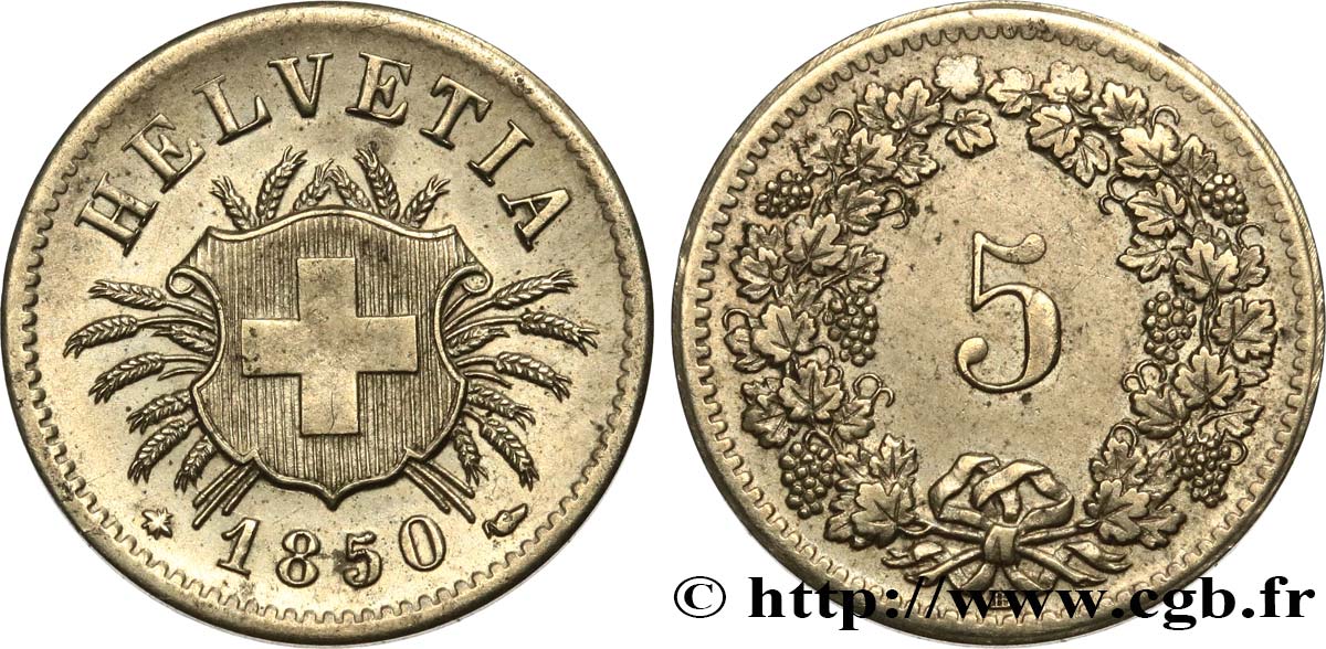 SWITZERLAND 5 Centimes (Rappen) 1850 Strasbourg - BB AU 