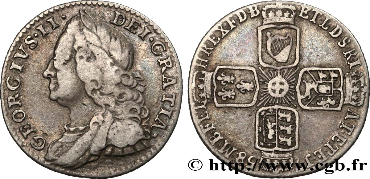 ROYAUME-UNI 6 Pence Georges II 1758  TTB 
