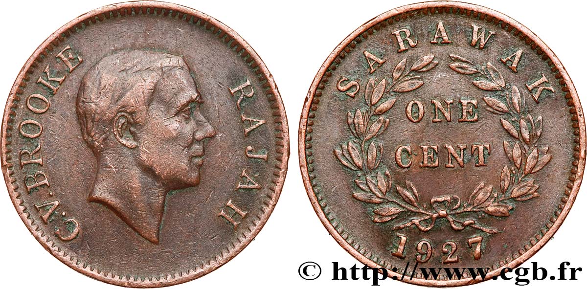 SARAWAK 1 Cent Rajah C.V. Brooke 1927 Heaton - H TB+ 
