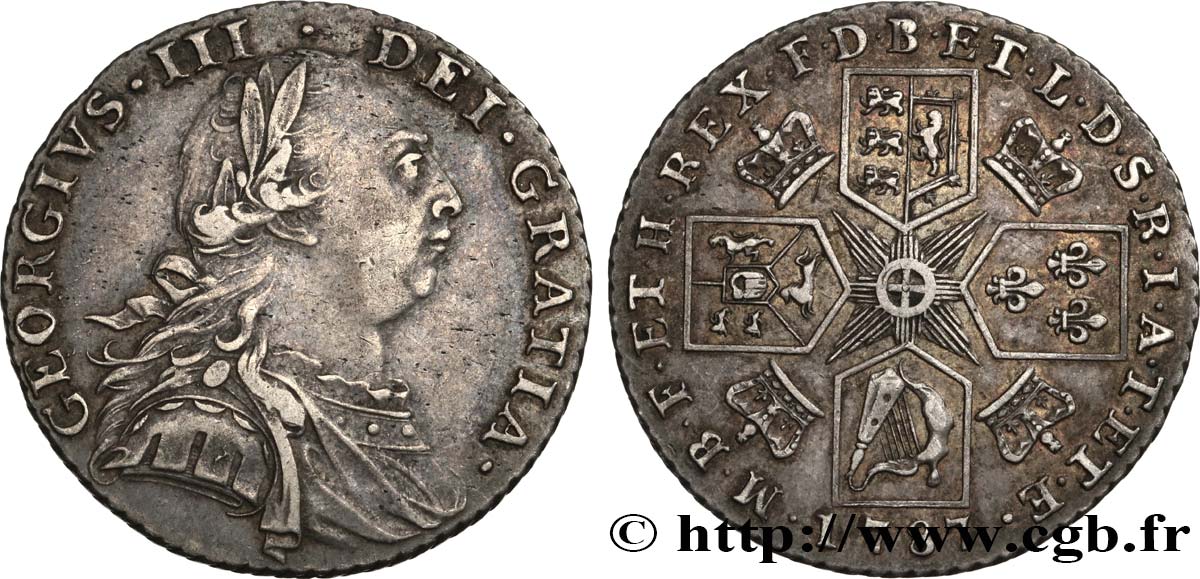 UNITED KINGDOM 1 Shilling Georges III 1787  XF/AU 