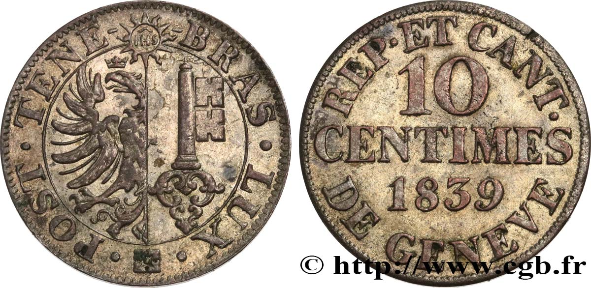 SVIZZERA - REPUBBLICA DE GINEVRA 10 Centimes 1839  BB 