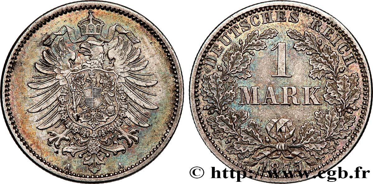 ALLEMAGNE 1 Mark Empire aigle impérial 1875 Berlin SUP+ 