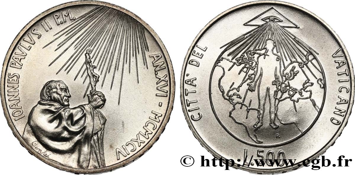 VATICAN AND PAPAL STATES 500 Lire Veritas Splendor 1994 Rome MS 