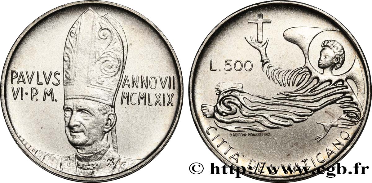 VATICANO Y ESTADOS PONTIFICIOS 500 Lire Paul VI an VII 1969 Rome SC 