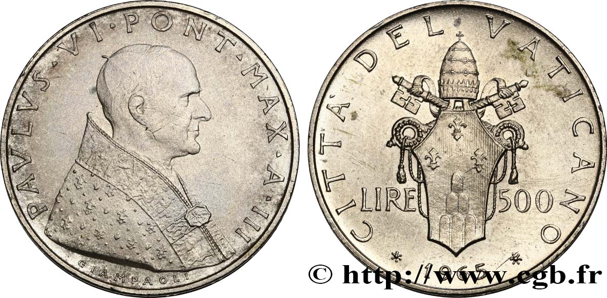 VATICAN AND PAPAL STATES 500 Lire Paul VI an III  1965 Rome MS 
