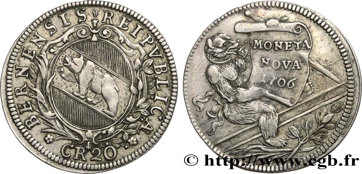 SWITZERLAND - CANTON OF BERN 20 Kreuzer 1706  XF 