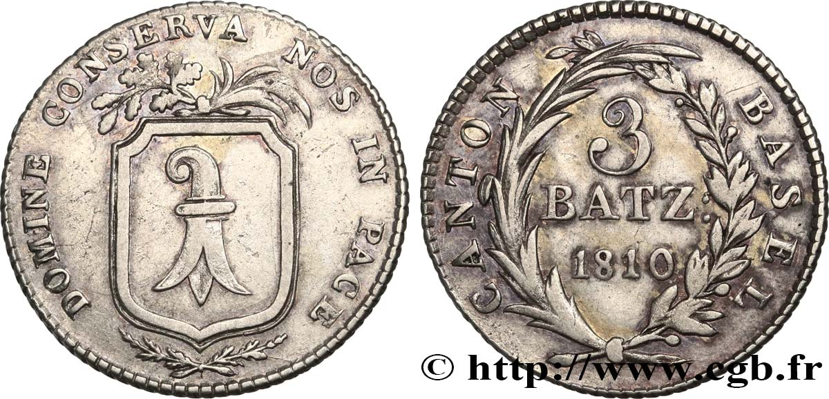 SWITZERLAND - CANTON OF BASEL 3 Batzen 1810 Bâle XF 
