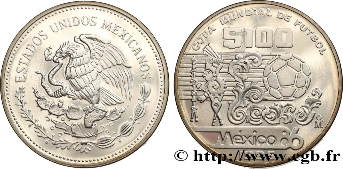MEXICO 100 Pesos Proof coupe du Monde de football 1986 1985  MS 