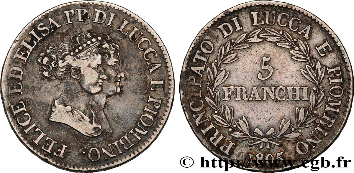 ITALIEN - LUCQUES UND PIOMBINO 5 Franchi - Moyens bustes 1805 Florence fSS 