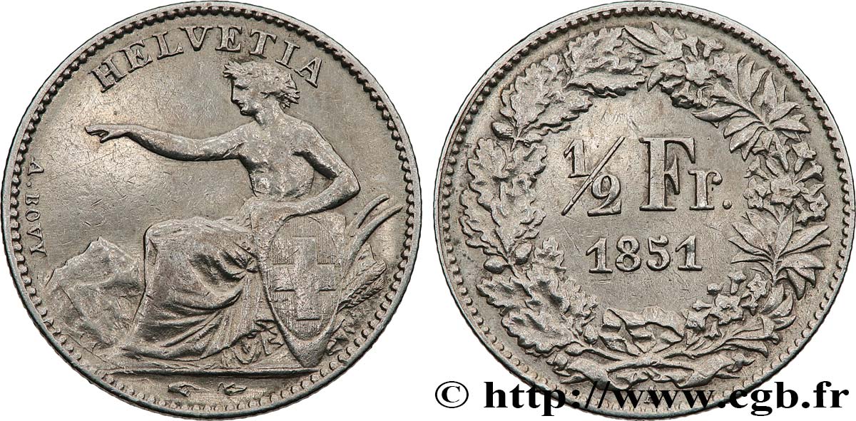 SCHWEIZ 1/2 Franc Helvetia 1851 Paris fSS/SS 