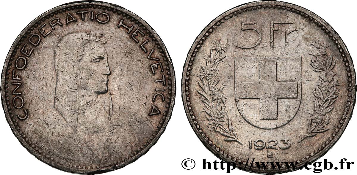 SWITZERLAND 5 Francs berger 1923 Berne VF 