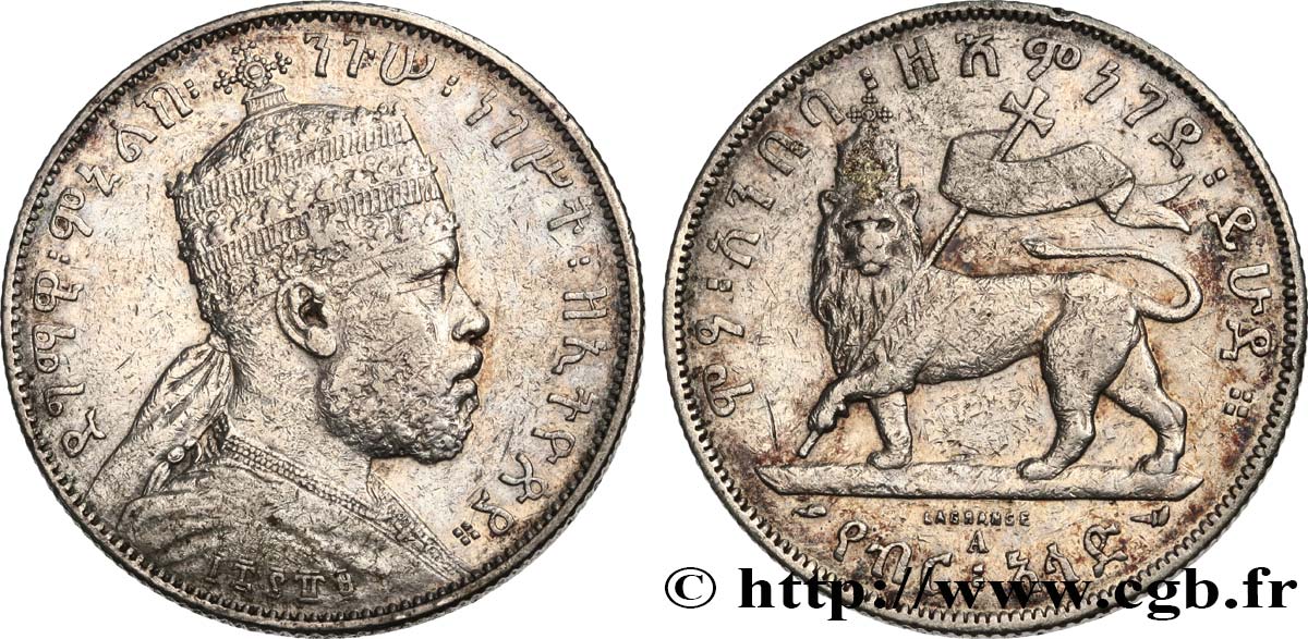 ETIOPIA 1/2 Birr Menelik II EE1889 1897 Paris q.BB 