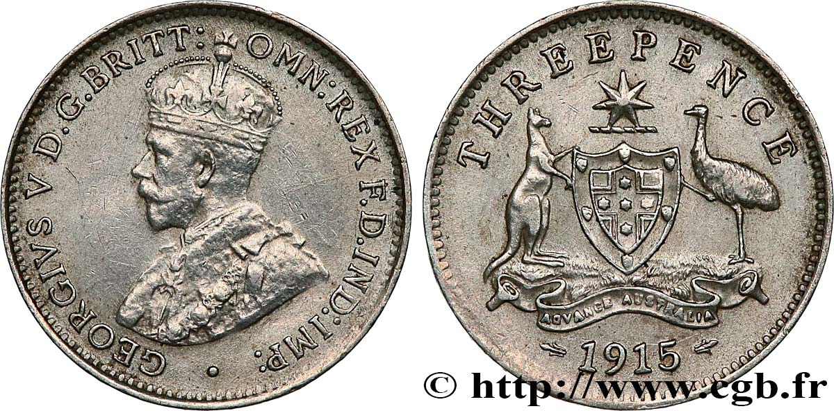 AUSTRALIEN 3 Pence Georges V 1915 Londres fVZ 