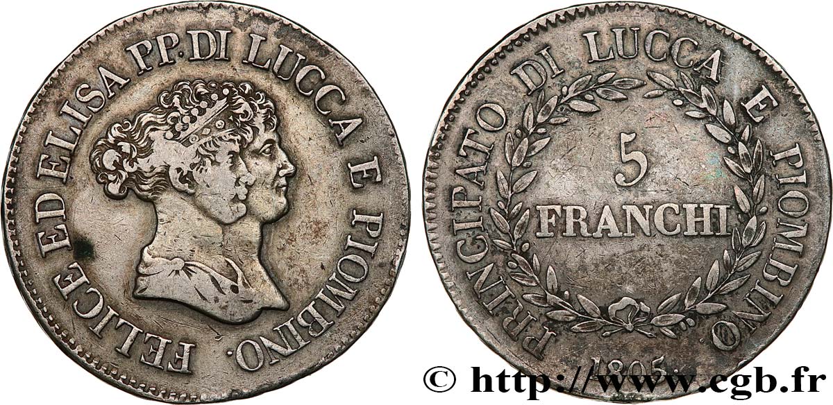 ITALIA - LUCCA E PIOMBINO 5 Franchi - Moyens bustes 1805 Florence q.BB 