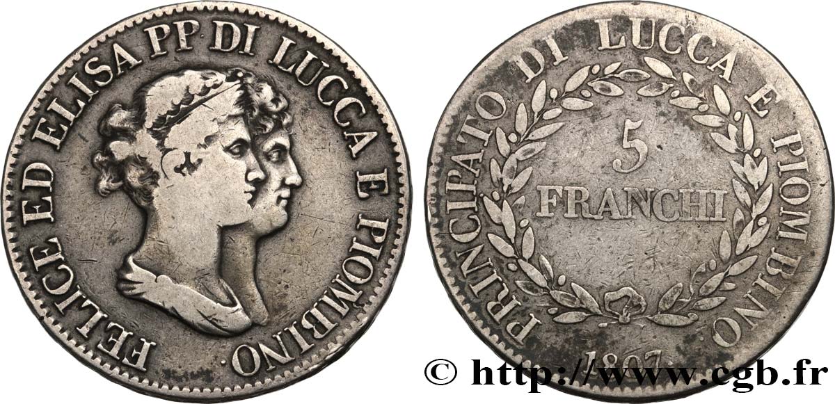 ITALIA - LUCCA E PIOMBINO 5 Franchi 1807 Florence MB 