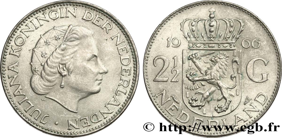 PAYS-BAS 2 1/2 Gulden Juliana 1966 Utrecht SPL 