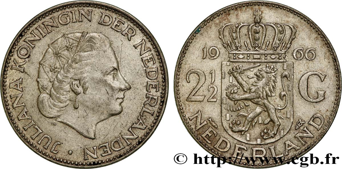 PAESI BASSI 2 1/2 Gulden Juliana 1966 Utrecht SPL 