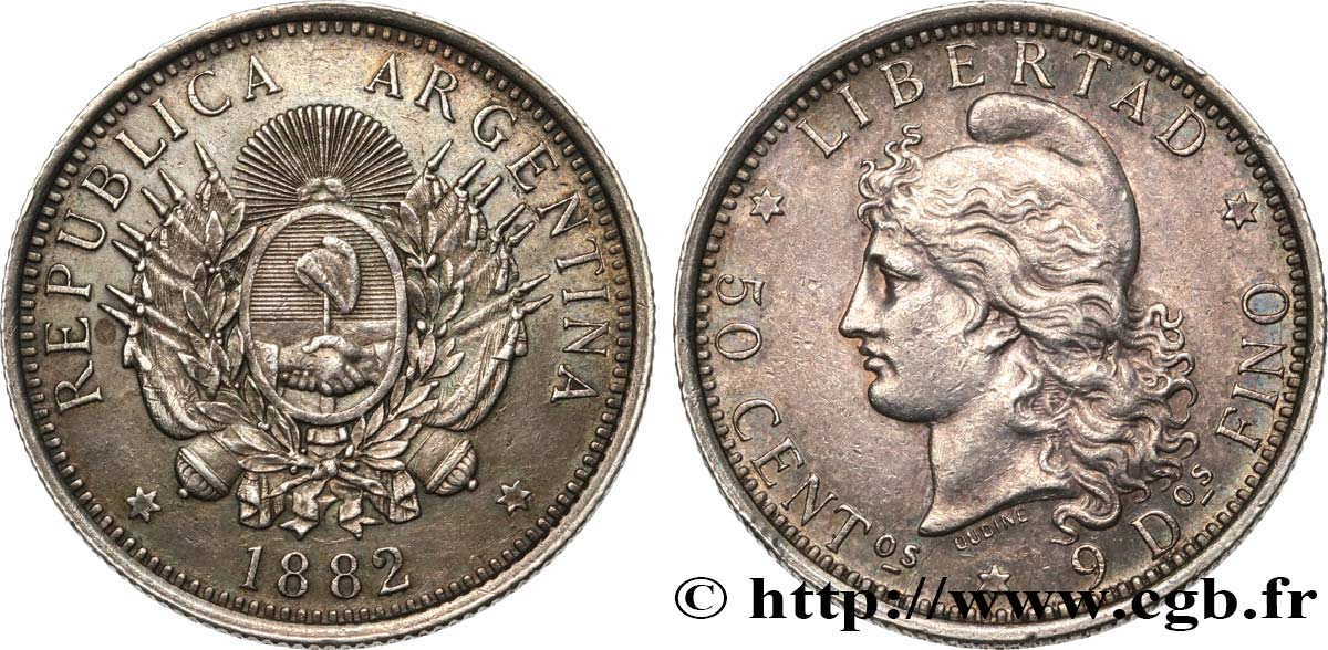 ARGENTINIEN 50 Centavos 1882  fVZ/VZ 