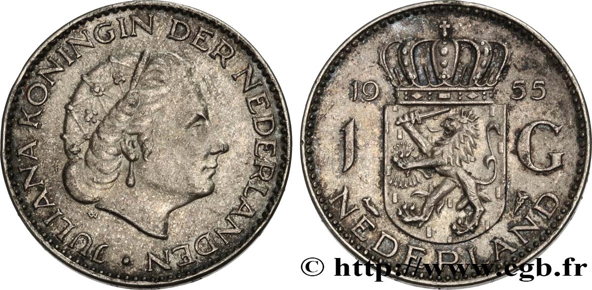 NIEDERLANDE 1 Gulden Juliana 1955  fVZ 