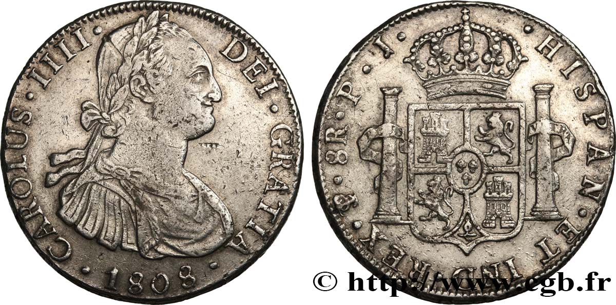 BOLIVIA 8 Reales Charles IV 1808 Potosi q.BB/BB 