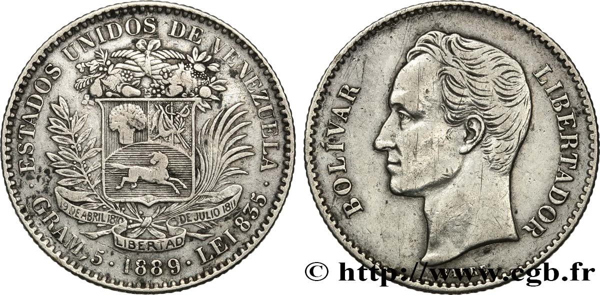 VENEZUELA 1 Bolivar emblème 1889  q.BB 