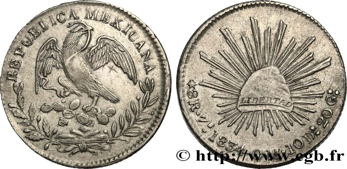 MEXICO 8 Reales 1834 Zacatecas AU 