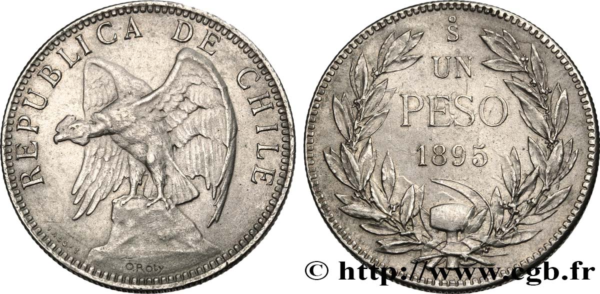CHILE 1 Peso condor 1895 Santiago AU 