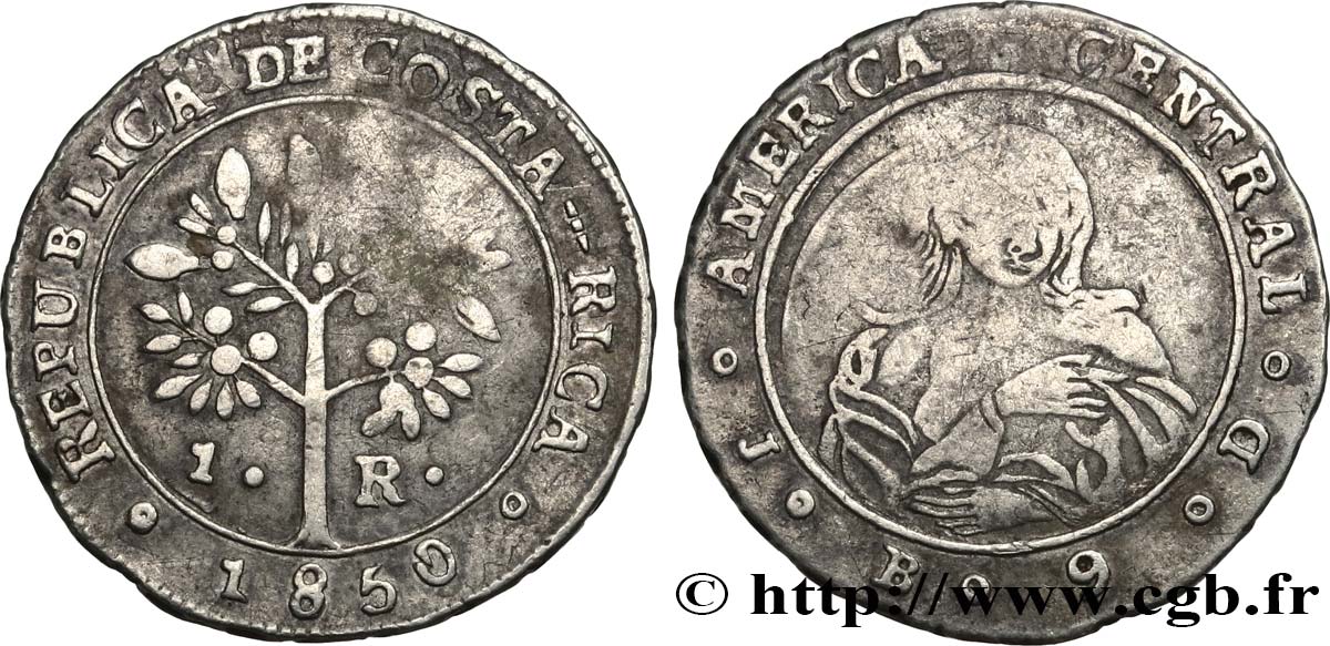 COSTA RICA - REPUBLIC OF CENTRAL AMERICA 1 Réal 1850 San Jose VF 