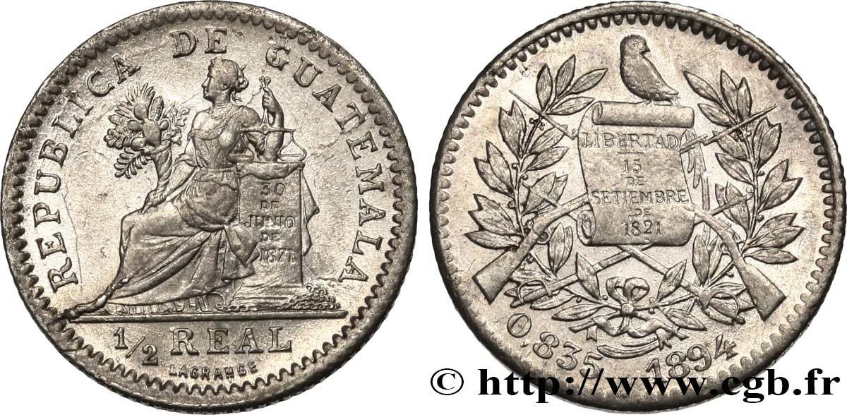 GUATEMALA 1/2 Real 1894  MS 